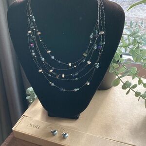 Avon Peacock Multi Strand Beaded Necklace Set - Jewel Tone Boho Chic NIB NE26